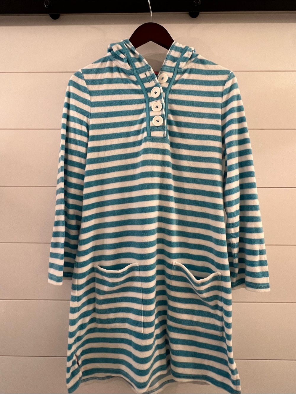 Boden Teal and White Terrycloth toweling Hoody Tunic size 8